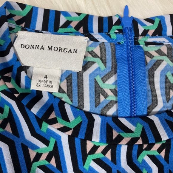 Donna Morgan Blue Geometric Twist Jersey Dress - Picture 3 of 4